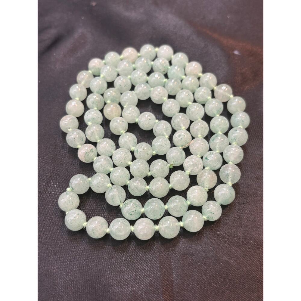Vintage Pale Green Jade Bead Strand Necklace Silk Knotted 30"